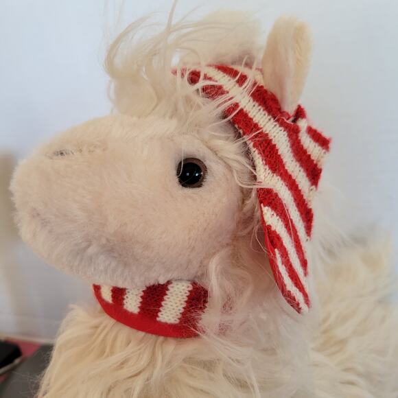 Pier 1 Imports White Llama Plush 12" with Red Hat & Scarf Holiday Decor - Picture 4 of 15